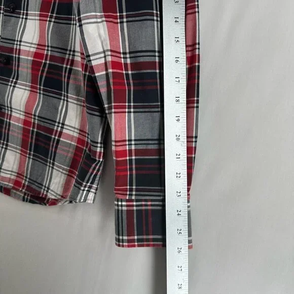 Express Shirt Mens M 15-15.5 Fitted Plaid Button Up Long Sleeve Cotton Red Gray - Picture 10 of 11